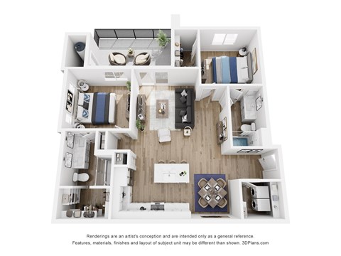 Floor plan for 2 beds, 2 baths, 1116 sqft